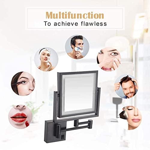 Огледало за шминка за шминка од 8 инчи LED wallид, двострано суета за зголемување на бањата, 360 ° вртење на козметичко огледало