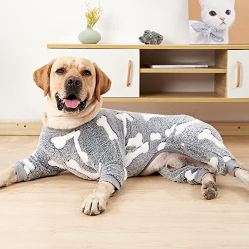Габефиш пријатно кадифен куче ПЈС, пижами од руно за кучиња, мек долг ракав, четири нозе Симпатична за миленичиња сив медиум