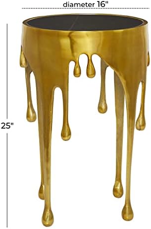Деко 79 Алуминиум Капе Акцент Маса Со Топење Дизајнирани Нозе И Засенчени Стакло Врвот, 16 х 16 х 25, Злато