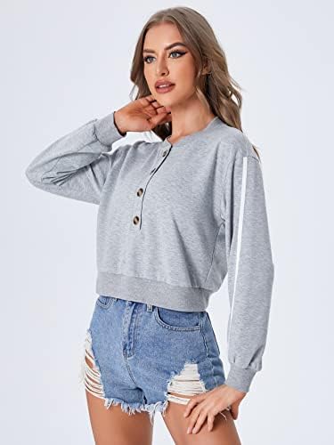SweatyRocks женски обичен долг ракав полу -копче, највисокиот џемпер на врвот на цврстиот пулвер