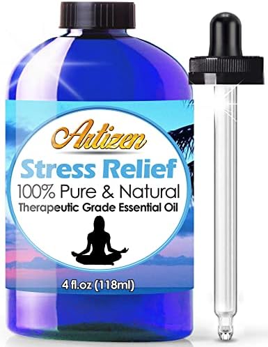 Терапевтско оценување на есенцијално масло од есенцијално масло од стрес - Огромно шише 4oz - совршено за ароматерапија, релаксација, терапија