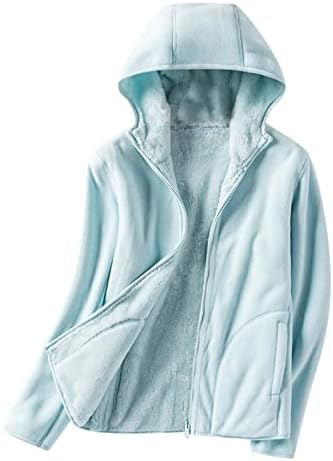 Womenенска плус големина со големина на руно-качулка јакна целосна патент со долги ракави со аспиратор топла зимска нејасна палто за надворешна
