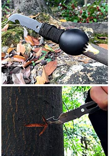 Oflive 7 во 1 мултифункционална алатка за кампување, не'рѓосувачки челик лажица нож комбо прибор, опстанок мултитул за лов на