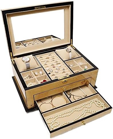 Луксузна Кутија За Накит Со Боја На Пијано Од Цврсто Дрво Организатор На Женски Накит Кутија За Накит Со Боја Од Дрво, Пренослива Кутија За Накит
