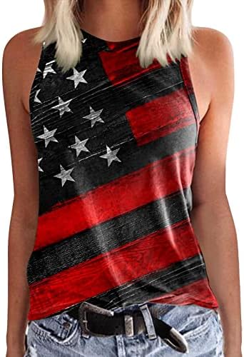 4-ти јули резервоар за врвови за вежби за жени Патриотско американско знаме маички со кошули О-вратот Обични врвови за туники без ракави