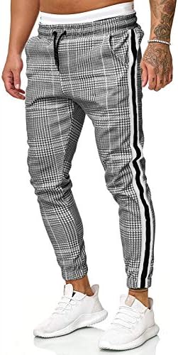 Знн машки панталони за облекување тенок фиб карирани слаби молив пантолони патент еластична половината обичен деловен голф панталони