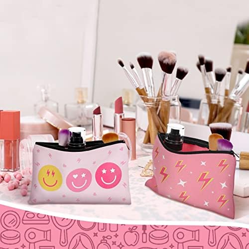 4 Парчиња Розова Подготвена Торба За Шминка Со Патенти Елегантна Тоалетна Торба Голема Козметичка Торба Насмевка Леопард Торбичка За Шминка Преносни