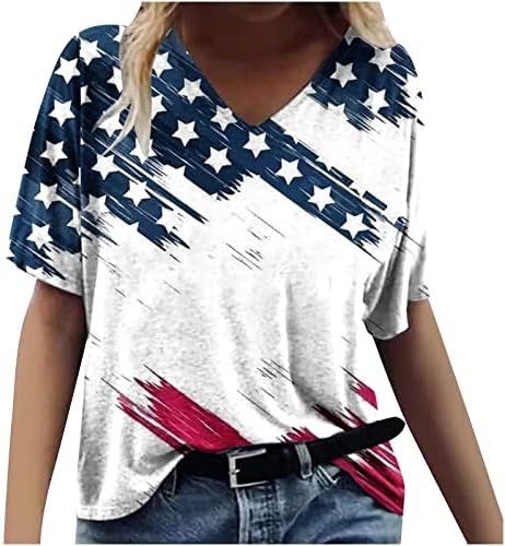Американско знаме Патриотски кошули за жени против вратот преголем 4 -ти јули Туника врвови на Денот на независноста 2023 година празнична