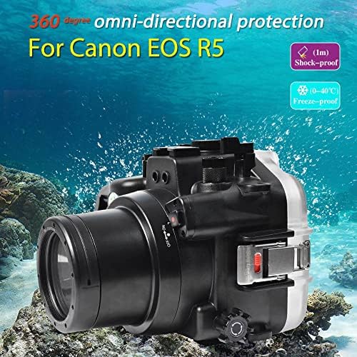 Морски жаби водоотпорна камера куќиште компатибилно со Canon EOS R5 60mm IPX8 40M/130FT Максимална длабочина за нуркање подводна камера за нуркање,