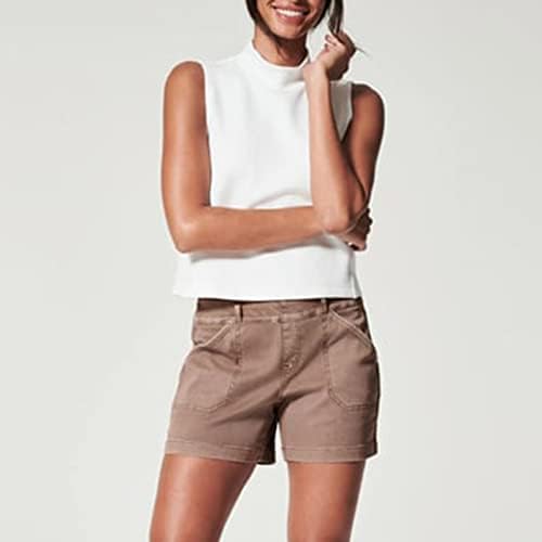 ZLOVHE Stretch Twill Shorts Women 6 инчи, женски меки истегнување на кратки странични џебови без копче и без патент ласкаво вклопување