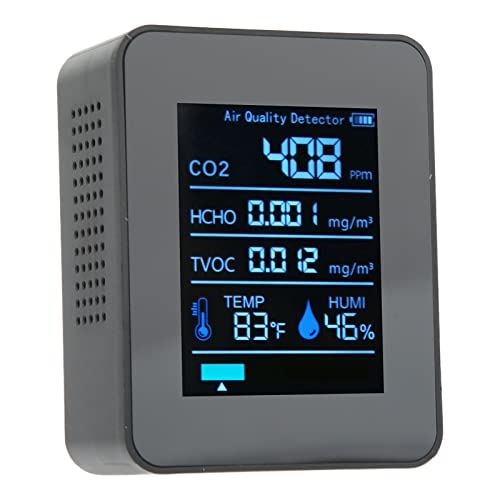 Монитор за квалитет на воздухот, детектор за квалитет на воздухот 5 во 1 реално време откријте CO2 TVOC HCHO Температурна влажност Монитор Преносен мерач на јаглерод диок