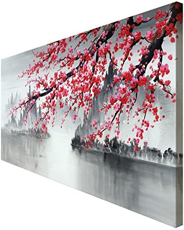 Рачно изработено традиционално кинеско сликарство розово слива цвет платно wallидна уметност модерно црно -бел пејзаж уметнички дела