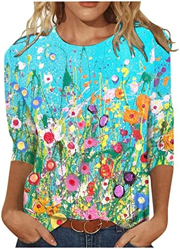 Женски пролетни врвови модни печати околу вратот лабава обична маица со седум ракави врвна лесна блуза од туника 2023 година