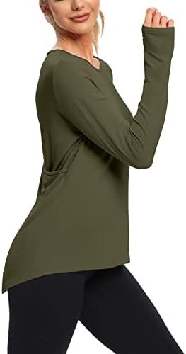 Врвови за вежбање со долг ракав на Мипо, за жени, поделени на атлетски салата јога кошули лабаво вклопување