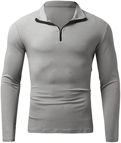 Sercfgyuj mens turtleneck zip нагоре кошула трендовски тенок ребрест џемпер со долги ракави маица мека удобна обична пукалова