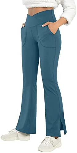 Ofофу еластични атлетски жени цврсти панталони со џебни фитнес кои работат високи јога панталони за жени со висок половината, сина