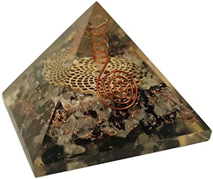 Sharvgun Orgonite Pyramid Multi-Tourmaline Gemstone Flower of Life Orgone Pyramid Негативна заштита на енергија 65-70 mm, Etra