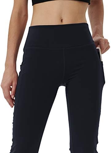 Pantsенски панталони за јога за женски бутлег со скриени џебови за контрола на стомакот