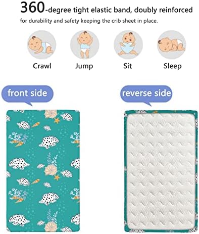 Океански тематски опремени мини чаршафи, преносни мини креветчиња за креветчиња Ултра мек материјал - лист со креветчиња за креветчиња или кревет