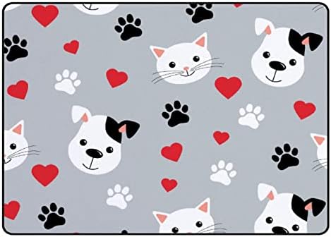 Tsingza Soft килим со големи површини, слатки мачки кучиња сиви удобен затворен тепих, бебе игра за бебиња за дневна соба спална