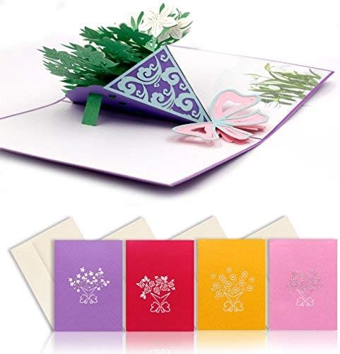 Caramella Bubble Pop Up Card 4 Pack 3D честитки за честитки Среќен ден на мајки, цвет Ви благодариме картичка за сопругата мајки рачно изработени