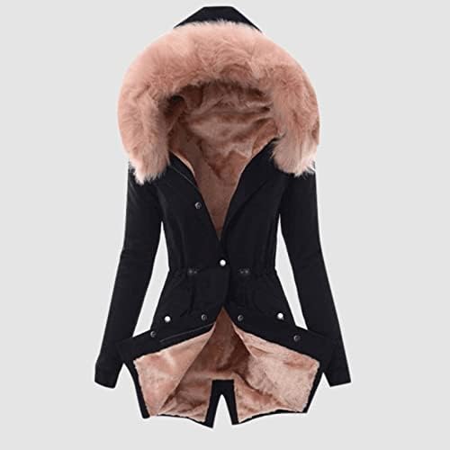 Зимски палта за жени 2022 плус големина зимски палто јака со јака со долг ракав гроздобер задебелен палто јакна топла качулка