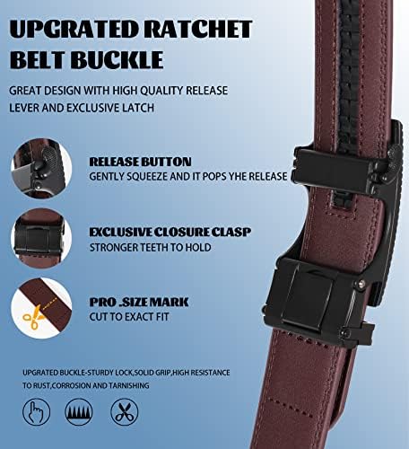 Gurzita Ratchet Belts For Men 2 Pack, 1 3/8 Mens Belts Leather Ratchet, прилагодлив клик за лизгање на лисја во полето за подароци Поставете