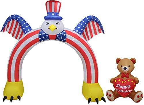 Два патриотски и роденденски украси за украси, вклучуваат 9 нозе високи 4 -ти јули, летајќи ќелав орел со капа и американско знаме на знамето,