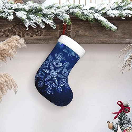 Еофу Божиќно порибување класични големи чорапи Огромни снегулки во сино ryвездено небо 18in Божиќно порибување за семејна празнична забава Божиќна