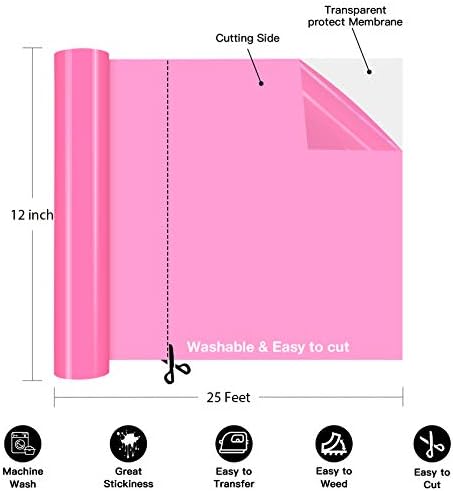 Dysania Pink HTV Transfer Transfer Vinyl Rolls -12 x25ft HTV винил, розово железо на винил за Cricut & Siluette Cameo - Лесно за сечење