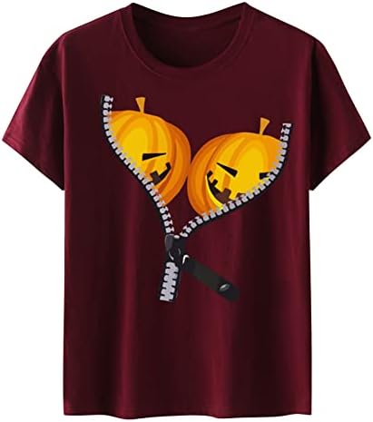 Врвови за жени обични кошули за печатење на Ноќта на вештерките, тркалезни кратки ракави со кратки ракави, врвови на блуза, суви