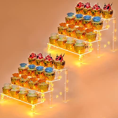 Штанд за кекси-Врвен Држач За Торта-Дисплеј За Десерт За Колачи означува 16 Кекси + Жолта Лед Лед Стринг-Идеален За Свадби, Роденденски