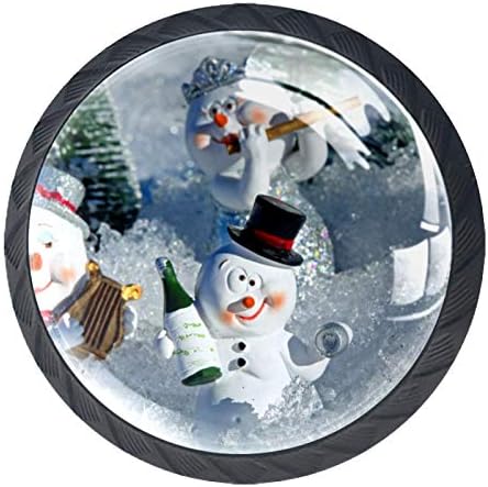 ЈАВЕНПРОЕКТ Божиќ Зимски Снег Снежни Луѓе Симпатична Стакло за Фиока Гардероба Гардероба Комода 4 ПАРЧИЊА