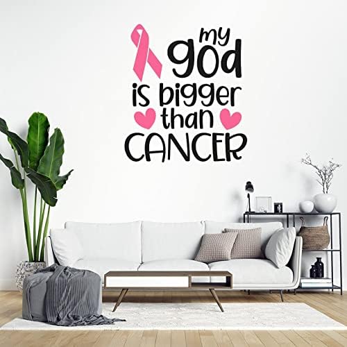 Мојот Бог Е Поголем Од Ракот Винил Ѕид Налепница Розова Лента Ѕид Налепници Се Борат Рак Свест Налепница Воин Декоративни Налепници