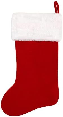 Еокан 20 инчи монограм Божиќни чорапи црвен кадифе со бела супер мека кафушка манжетна извезена Божиќна чорапи класични персонализирани