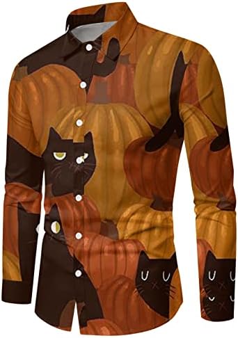 XXBR Ноќта на вештерките Обични кошули за мажи, гроздобер застрашувачки графички принт со долги ракави копче надолу фустан кошула хавајски