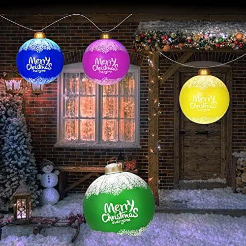 Божиќни украси, 24ин гигантски Божиќни украси за отворено со далечински управувач со батерии LED светло, ПВЦ за надувување Божиќна топка погодна