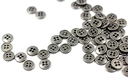 Безери 100 парчиња мини сиво сребро четири дупки метални копчиња. 8мм