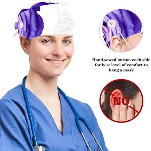 Прилагодливо работно капаче со копче, Виолетова цветна хируршка капаче за џемпери, врски со грб со лак за коса