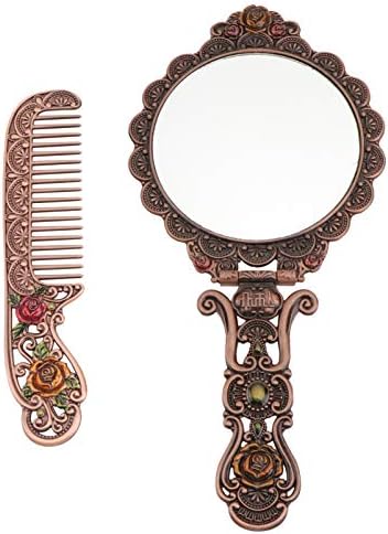 Fomiyes Сочинуваат четки за овална суета огледало 1 сет на огледало и чешел постави гроздобер гроздобер огледало за шминка ретро шминка