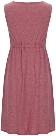 Letterенски летен фустан без ракави, обичен v врат копче за плажа, трендовски цврста боја плетени мини фустани