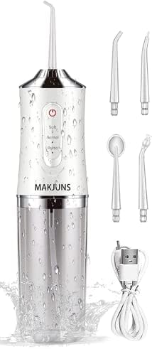 Makjuns Вода за стоматолошки флоссер за заби, преносно чистење на заби за вода со 3 режими 4 авиони за полнење IPX7 водоотпорен