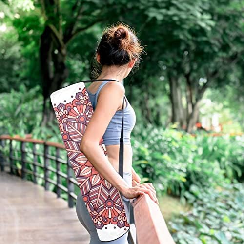 Флорална мандала јога торбички торби со целосна зип торба за носење жени за жени, вежбање јога мат носач со прилагодлива лента