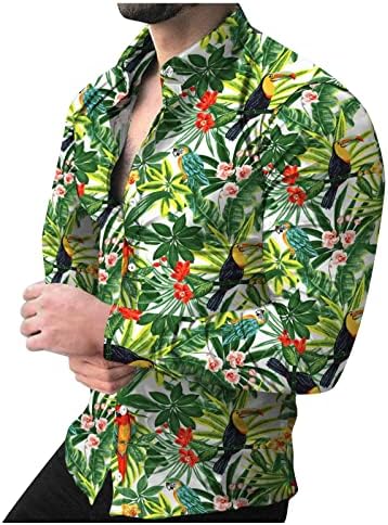 Кошули со долг ракав за мажи 2023 летно копче на плажа надолу печатено y2k врвови случајна мода плус големина на блузи