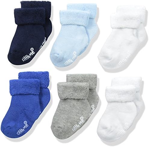 Мало Момче 6 Спакувајте Чорапи, Густа Памучна Богата Фротирна Ткаенина Свртете Ги Чорапите Со Манжетни За Новороденче Дете, Избрани