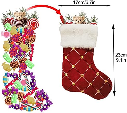 Judvdx 10-парчиња Нова Година Божиќни украси бонбони носител Дедо Мраз со чорапи големи Божиќни подароци кадифен чорапи за дома извезено