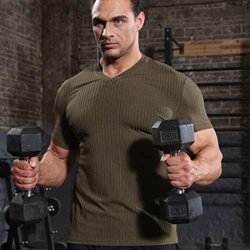 Ендорадоре машки плетени мускули маици истегнуваат атлетски кошули со краток ракав, обични тенок фит тренингот маички кошули