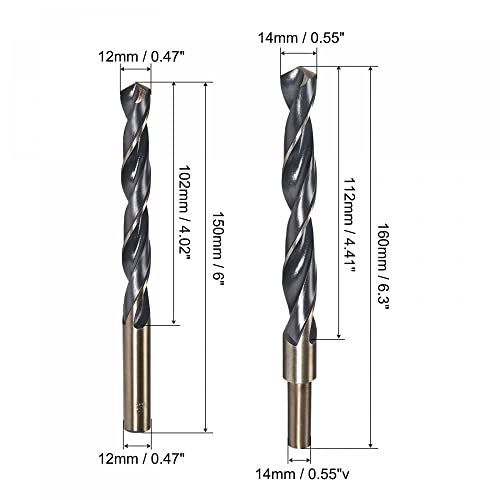 Битс за вежбање Uxcell Постави 12мм 14мм, титаниум нитрид обложена со голема брзина челик 4341 директно тркалење за дупчење за дупчење за легура