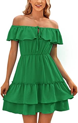 Праска Обичен фустан жени во пролет и лето избришани ракави душо рамо чиста боја фустан едноставни фустани