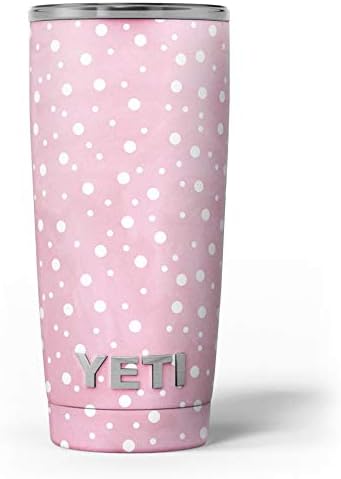 Дизајн Скиз розова акварелна површина со бели точки од полкови - комплет за винил за завиткување на кожата, компатибилен со чашите за ладилни